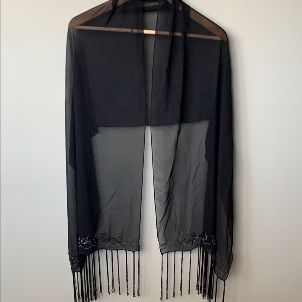 Beautiful Sheer Beaded Wrap Scarf w/ Long Tassels